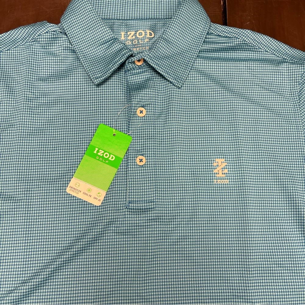 IZOD Golf Men’s Shirt Medium Blue Gingham New With Tags - Picture 3 of 4
